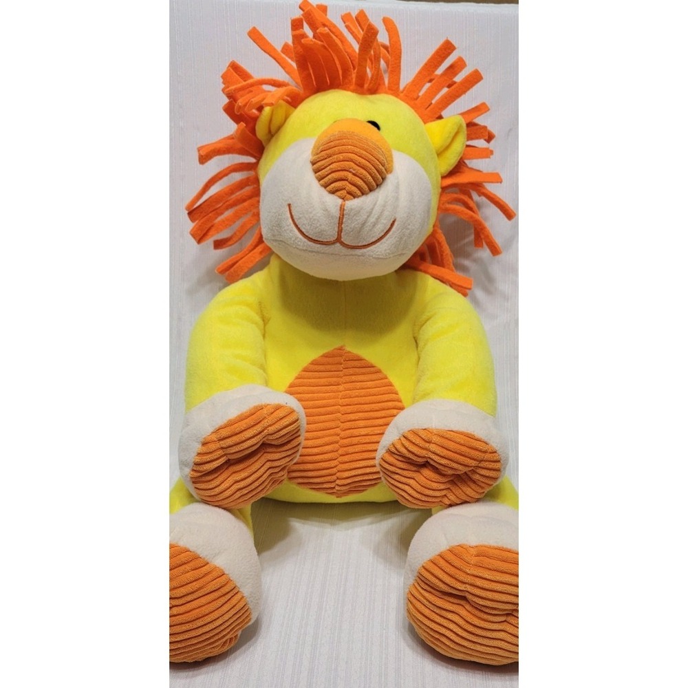 Baby Plush Lion Stuffed Yellow With Orange Mane Nose Feet. Soft Textured Lovable